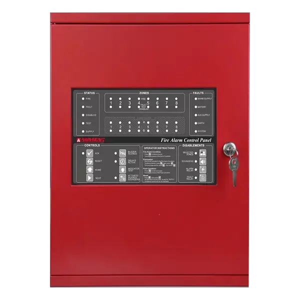 Panel Contra Incendio convencional, 4 zonas, carcasa metálica, rojo aprobado por EN.webp
