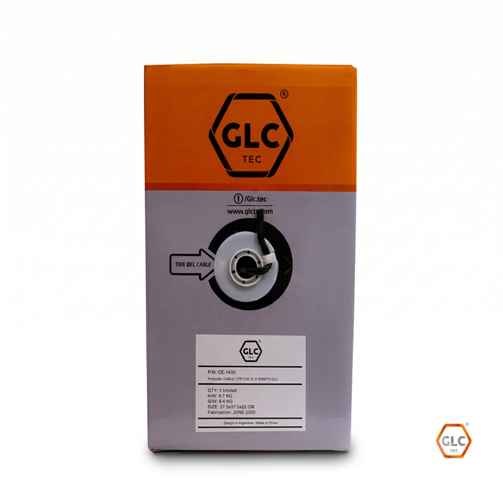 [CE-1432] GLC - Cable U/UTP Cat.6 exterior, 24 awg,100% cobre, rollo de 305mts chaqueta hdpe, color negro, protección uv